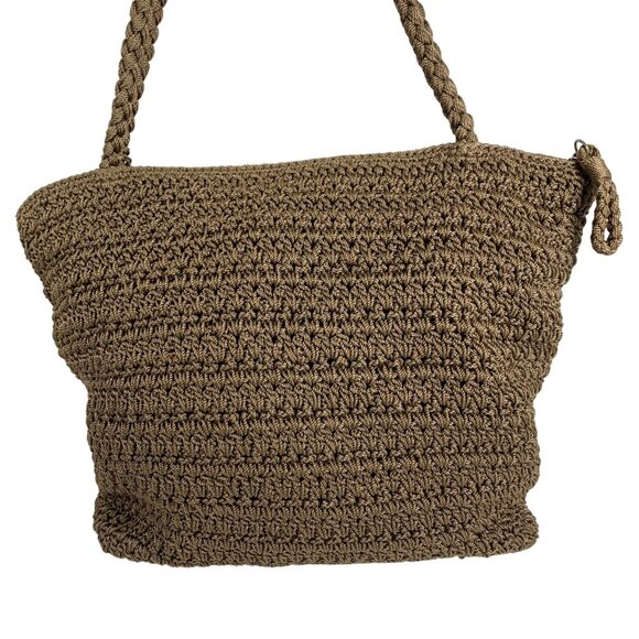 The SAK Beige Crochet Shoulder Bag Zipper Closure Inner Pockets Dividers EUC - Picture 7 of 16